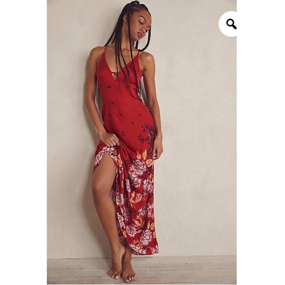 Free People Get To You Floral Maxi Dress In Scarlet S - Picture 1 of 7